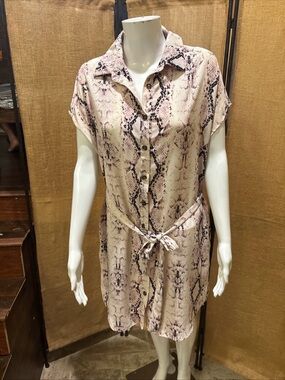 She + Sky Beige and Pink Snake-Print Shirt Dress